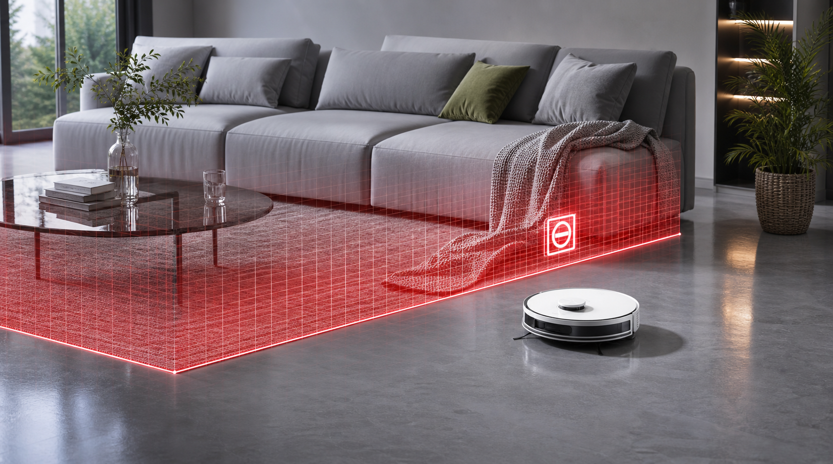 ILIFE A30 Pro avoiding a low sofa and blanket with intelligent obstacle detection